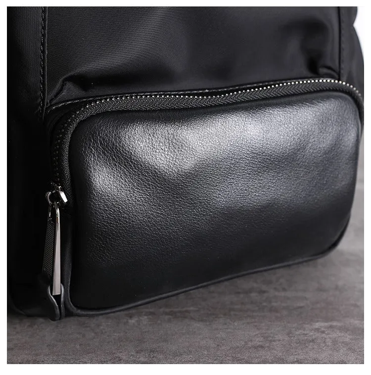 Nylon Backpacks Womens School Backpack Purse Black Nylon Leather Travel Rucksack for Ladies
