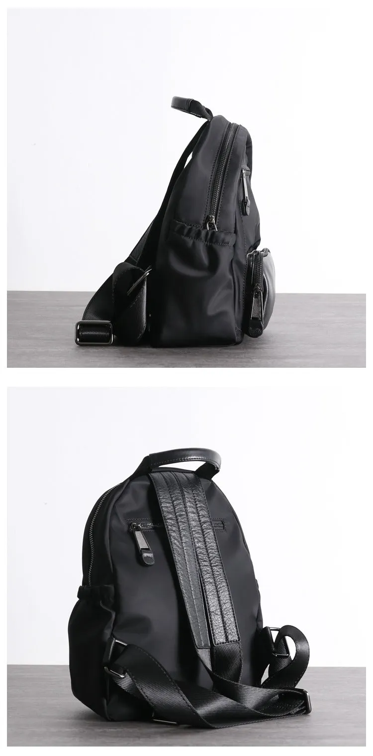 Nylon Backpacks Womens School Backpack Purse Black Nylon Leather Travel Rucksack for Ladies