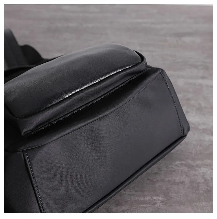 Nylon Backpacks Womens School Backpack Purse Black Nylon Leather Travel Rucksack for Ladies