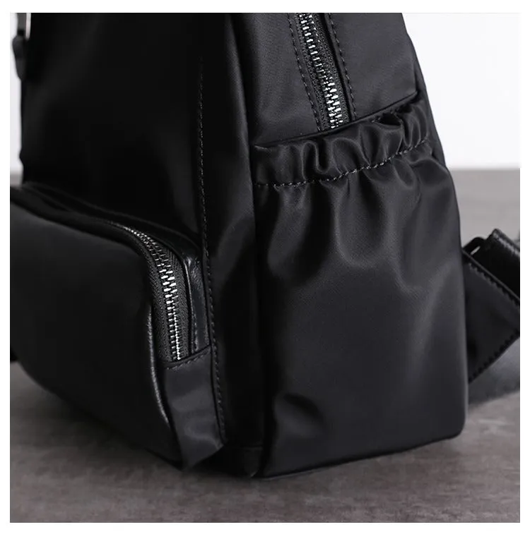 Nylon Backpacks Womens School Backpack Purse Black Nylon Leather Travel Rucksack for Ladies