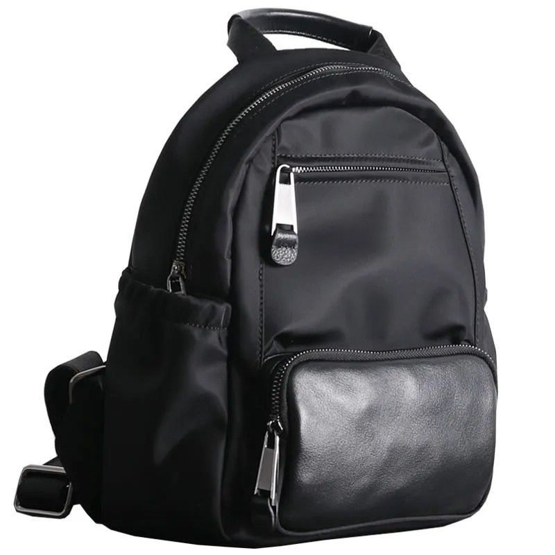 Nylon Backpacks Womens School Backpack Purse Black Nylon Leather Travel Rucksack for Ladies