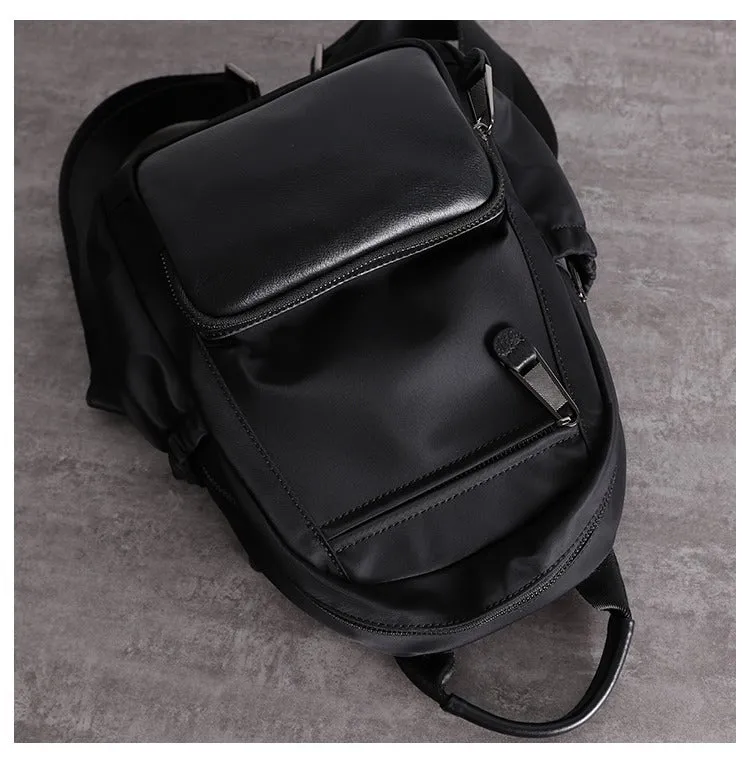 Nylon Backpacks Womens School Backpack Purse Black Nylon Leather Travel Rucksack for Ladies