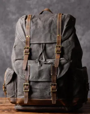 Oil Wax Canvas Mens Cool Backpack Large Canvas Travel Backpack Hiking Backpack for Men