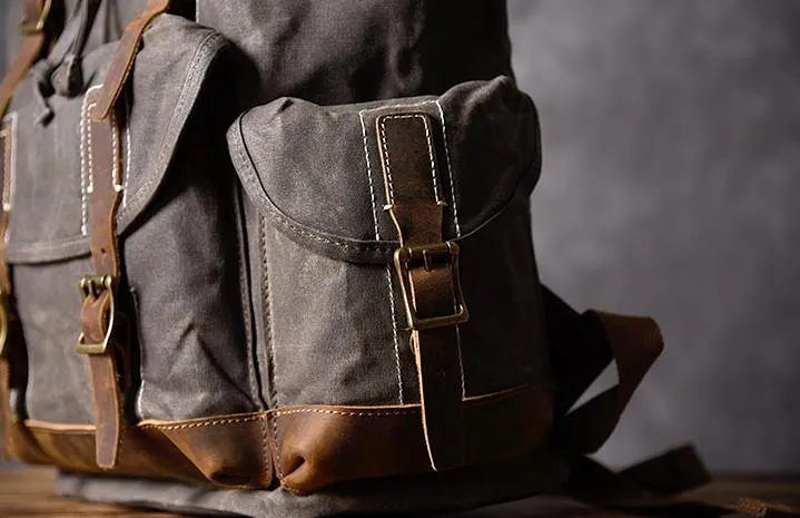 Oil Wax Canvas Mens Cool Backpack Large Canvas Travel Backpack Hiking Backpack for Men