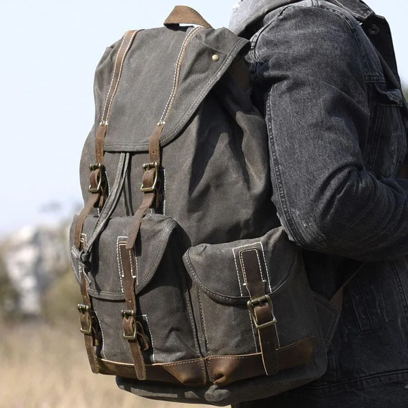Oil Wax Canvas Mens Cool Backpack Large Canvas Travel Backpack Hiking Backpack for Men