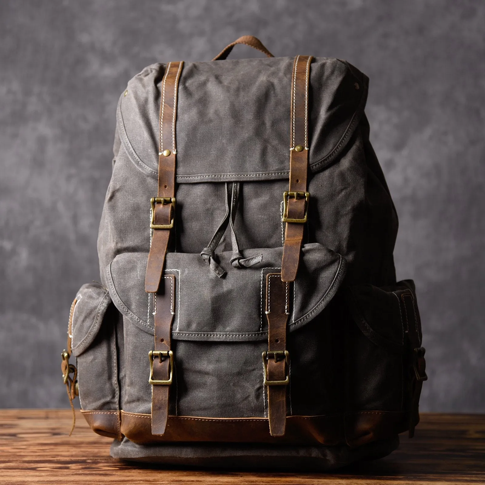 Oil Wax Canvas Mens Cool Backpack Large Canvas Travel Backpack Hiking Backpack for Men