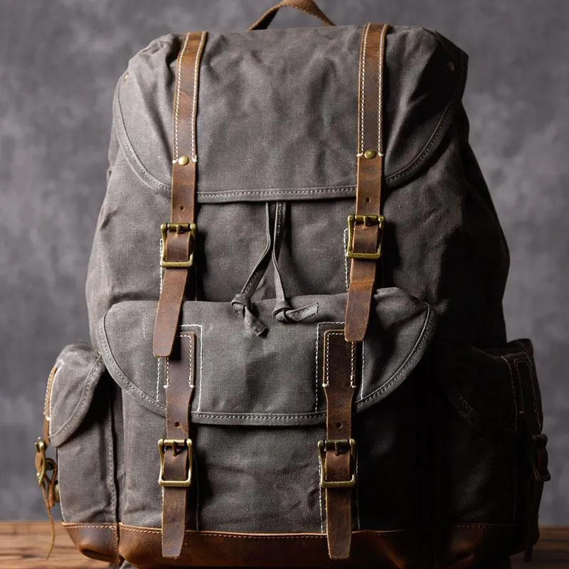 Oil Wax Canvas Mens Cool Backpack Large Canvas Travel Backpack Hiking Backpack for Men