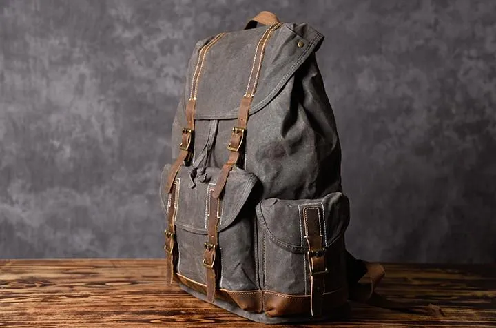 Oil Wax Canvas Mens Cool Backpack Large Canvas Travel Backpack Hiking Backpack for Men