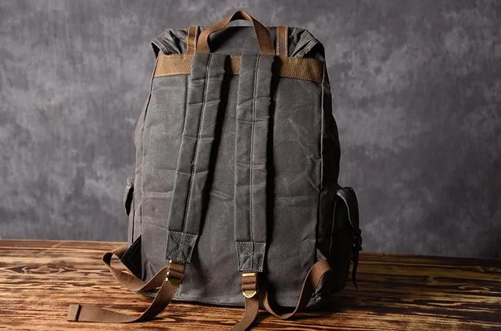 Oil Wax Canvas Mens Cool Backpack Large Canvas Travel Backpack Hiking Backpack for Men