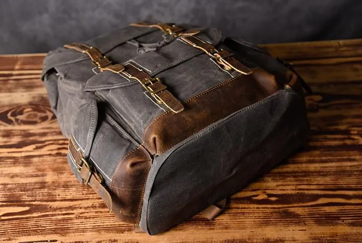 Oil Wax Canvas Mens Cool Backpack Large Canvas Travel Backpack Hiking Backpack for Men