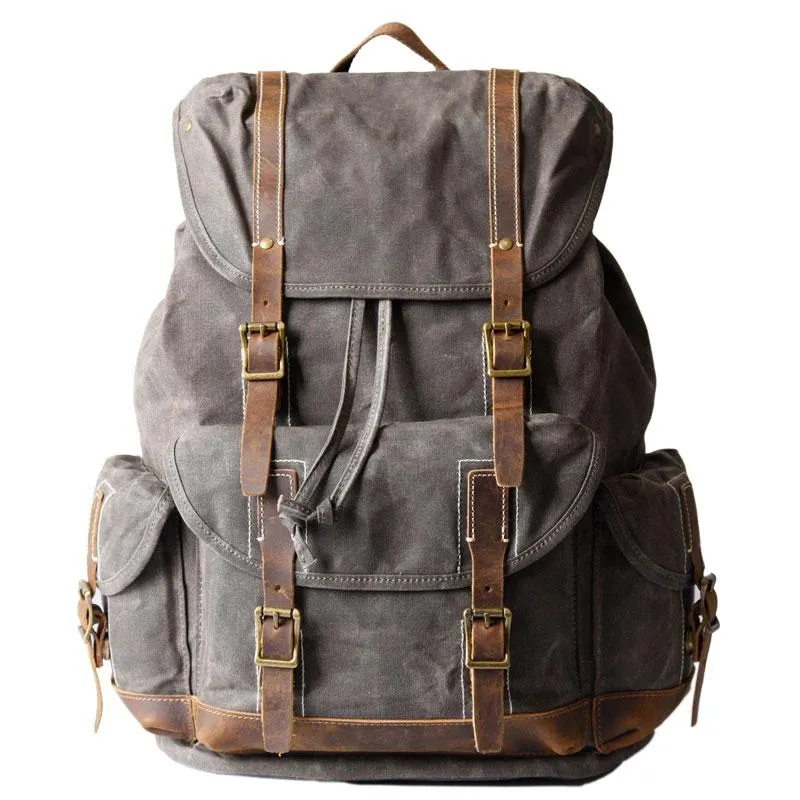 Oil Wax Canvas Mens Cool Backpack Large Canvas Travel Backpack Hiking Backpack for Men