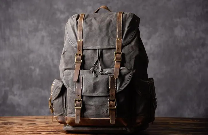 Oil Wax Canvas Mens Cool Backpack Large Canvas Travel Backpack Hiking Backpack for Men