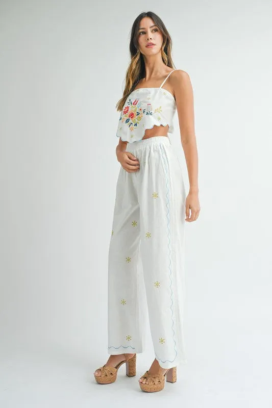 On Island Time Linen Embroidered Crop Top