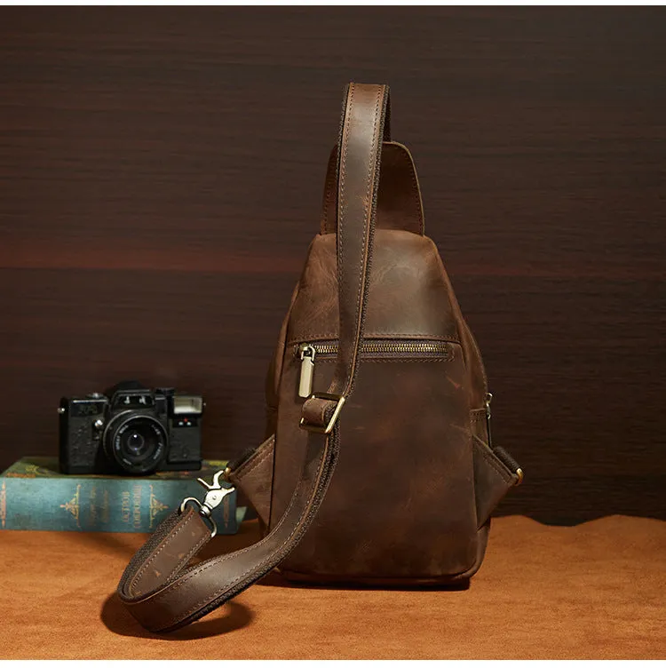 One Shoulder Backpack For Men Vintage Brown Leather Chest Bag Cool Sling Bags Crossbody Sling Bag