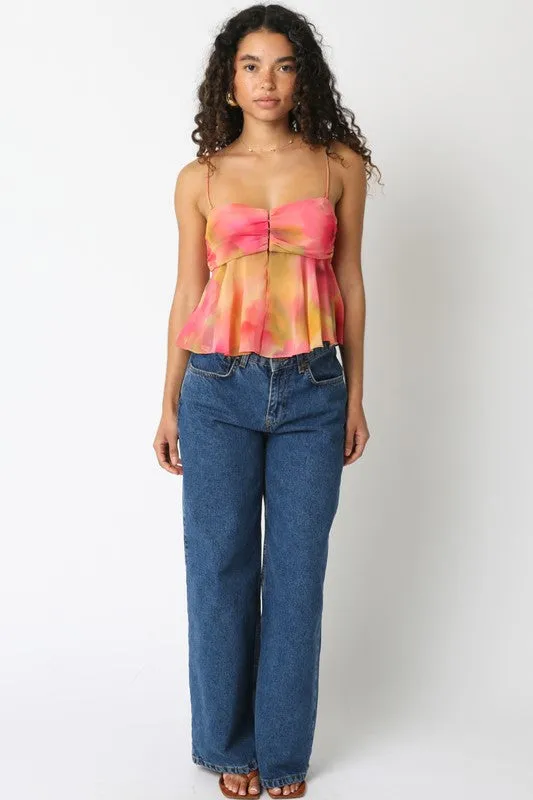 Oriana Coral Flounce Top
