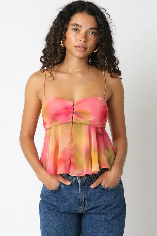 Oriana Coral Flounce Top