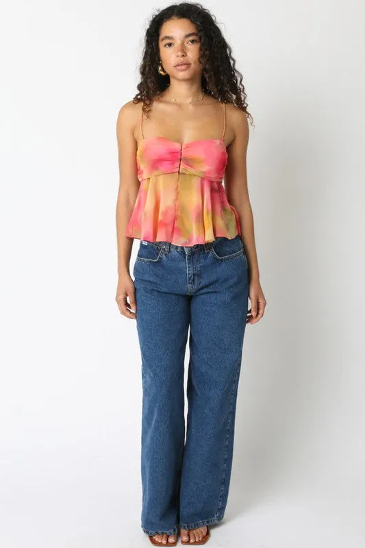 Oriana Coral Flounce Top