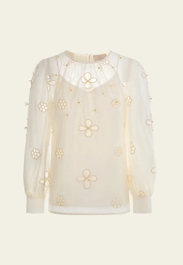 Perforated-detailing Embellished Cotton Blouse