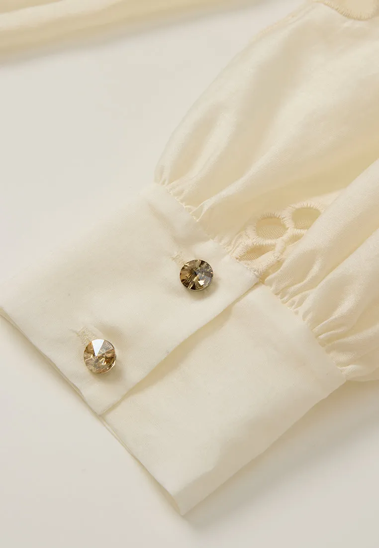 Perforated-detailing Embellished Cotton Blouse
