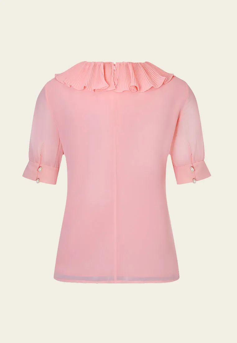 Pink Ruffle Collar Chiffon Blouse