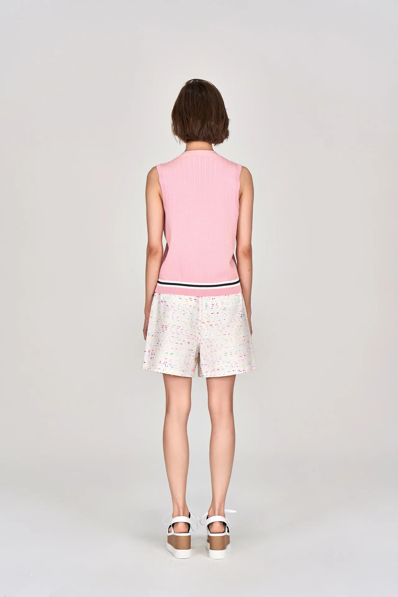 Pink Striped V-neck Knit Vest