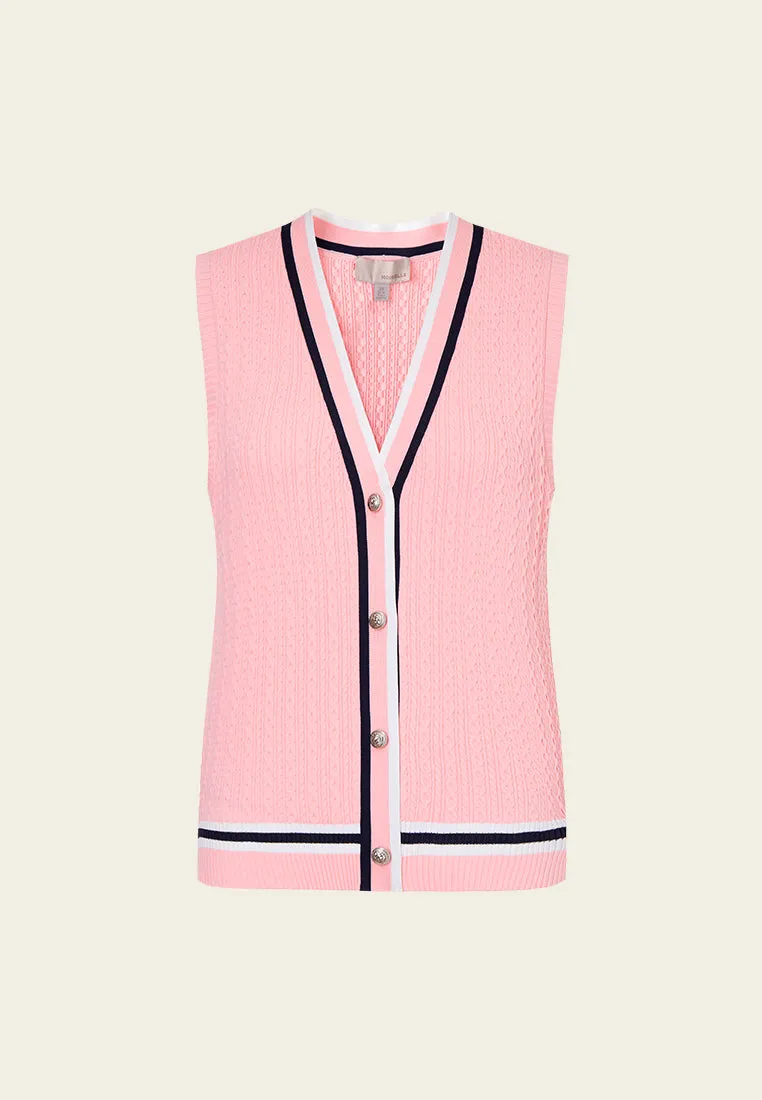 Pink Striped V-neck Knit Vest