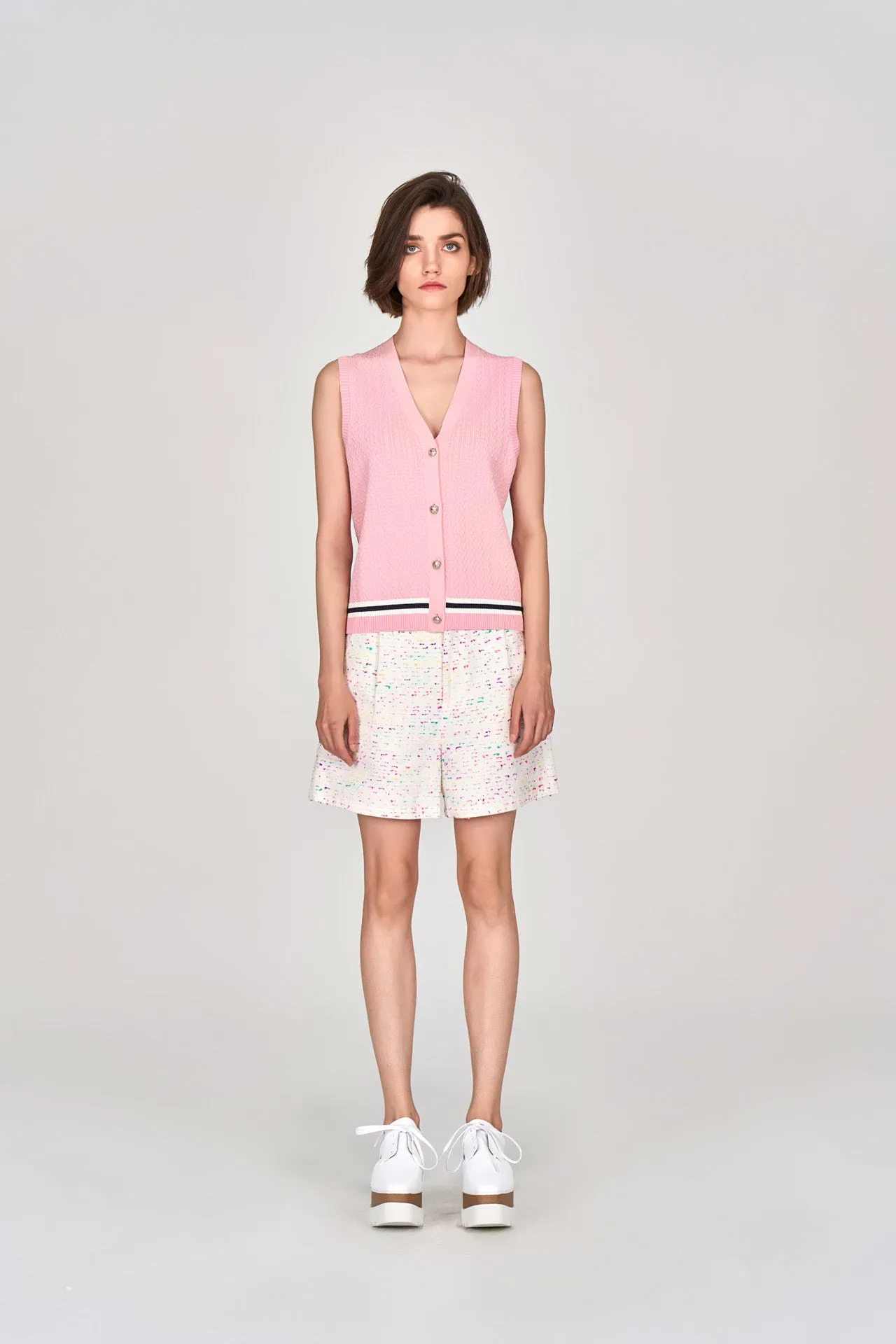 Pink Striped V-neck Knit Vest
