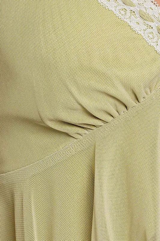 Pistachio Lace Trimmed Mesh Top - Small