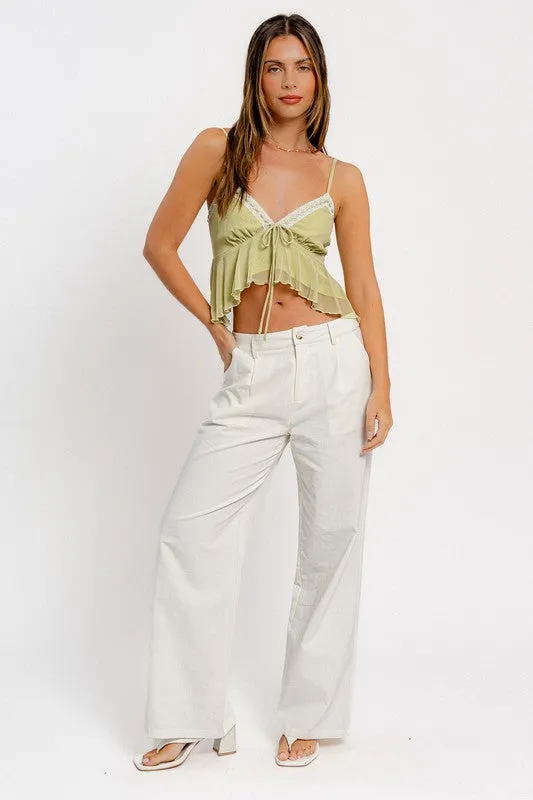 Pistachio Lace Trimmed Mesh Top - Small