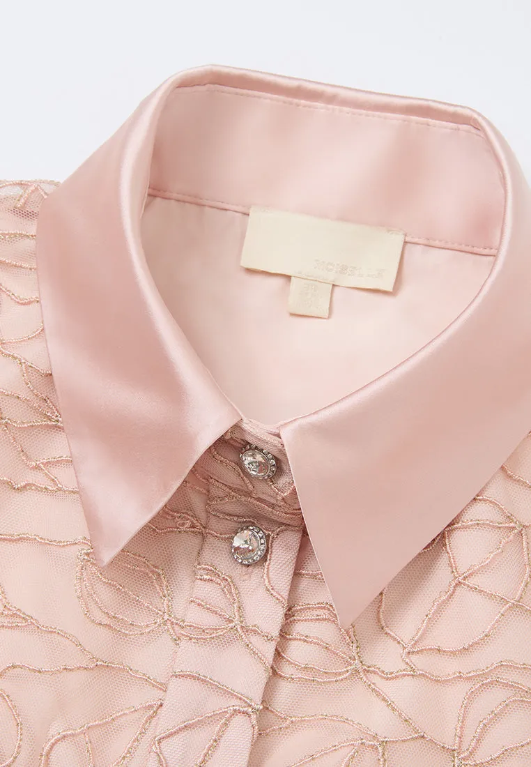 Plant-embroidery Mesh Slim-fit Polo Shirt
