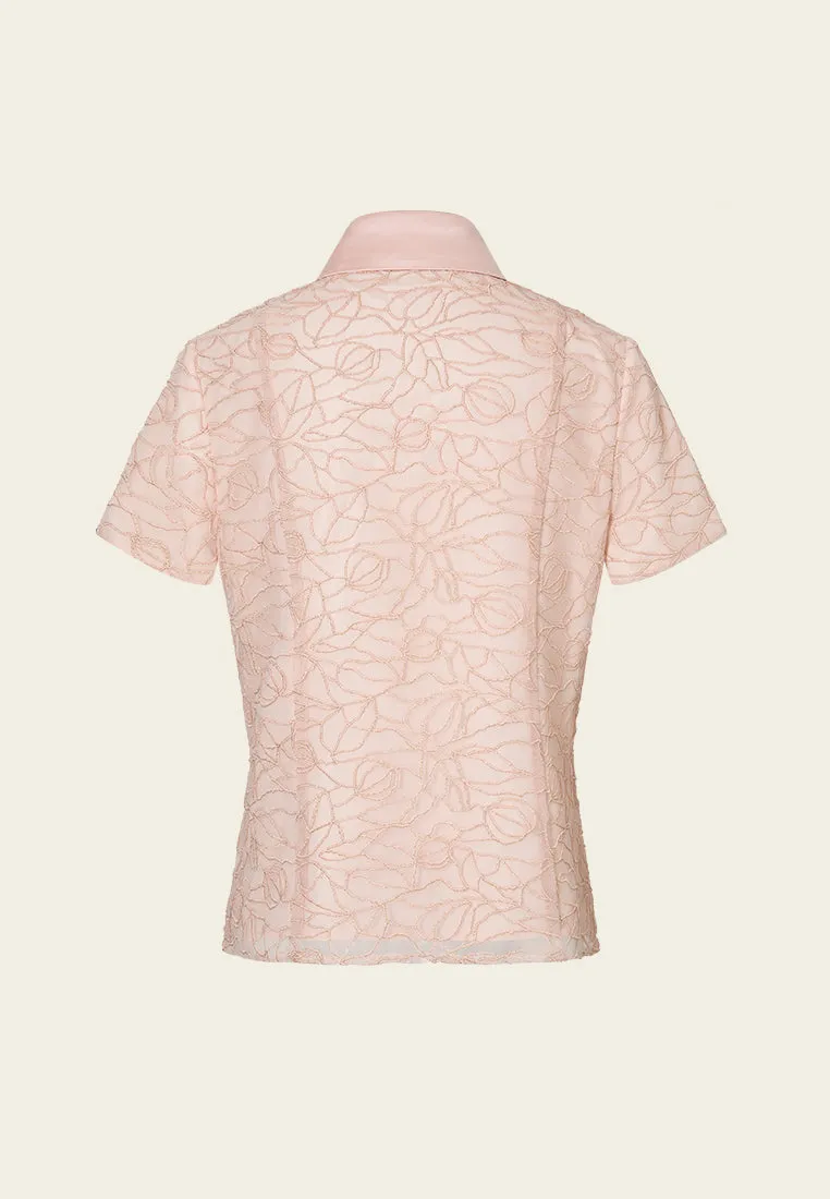 Plant-embroidery Mesh Slim-fit Polo Shirt