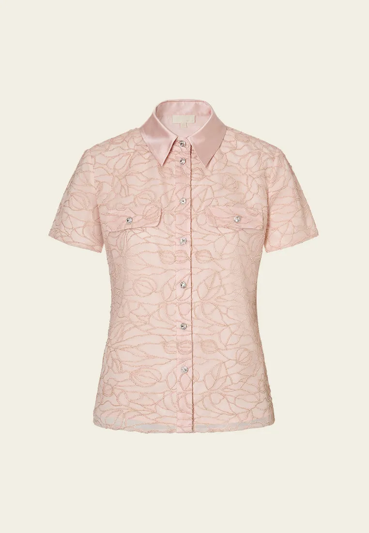 Plant-embroidery Mesh Slim-fit Polo Shirt