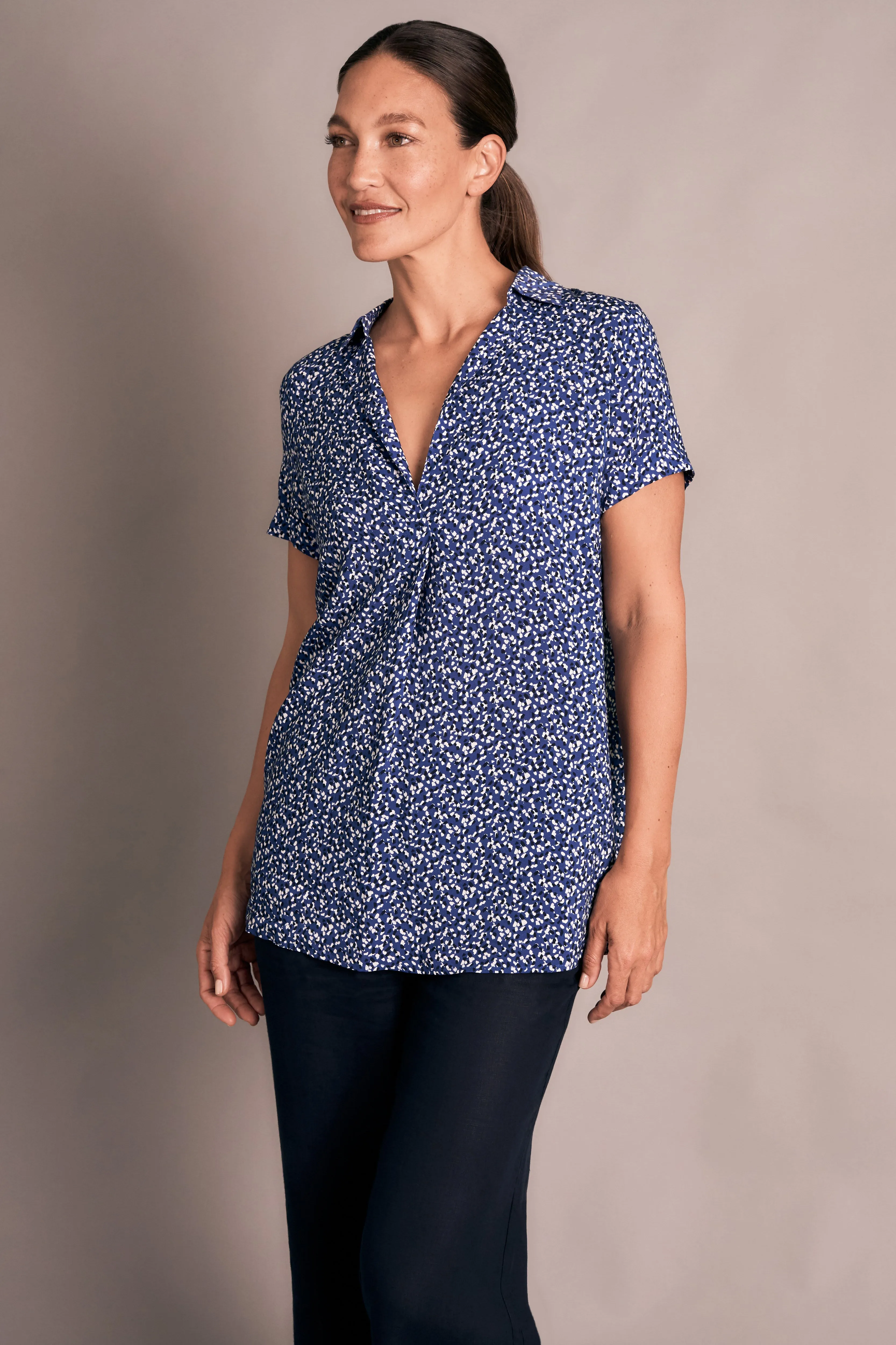 Pleat Front Top - Abstract Spot Print