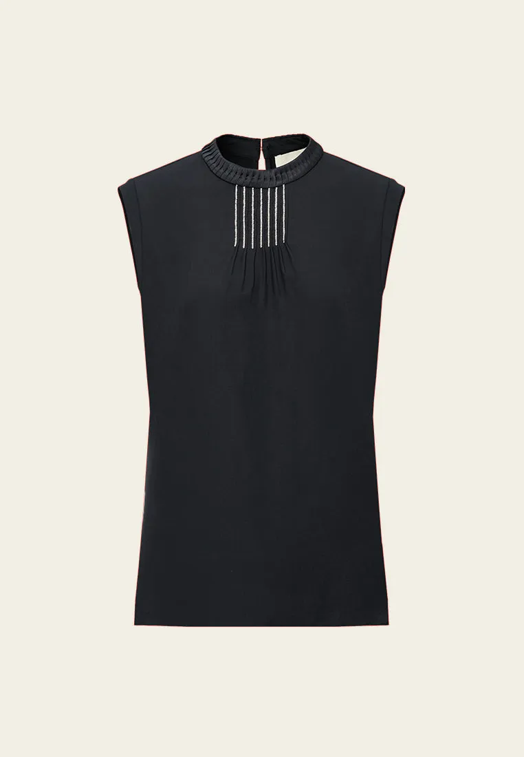 Pleated-detail Crystal-trim Sleeveless Top