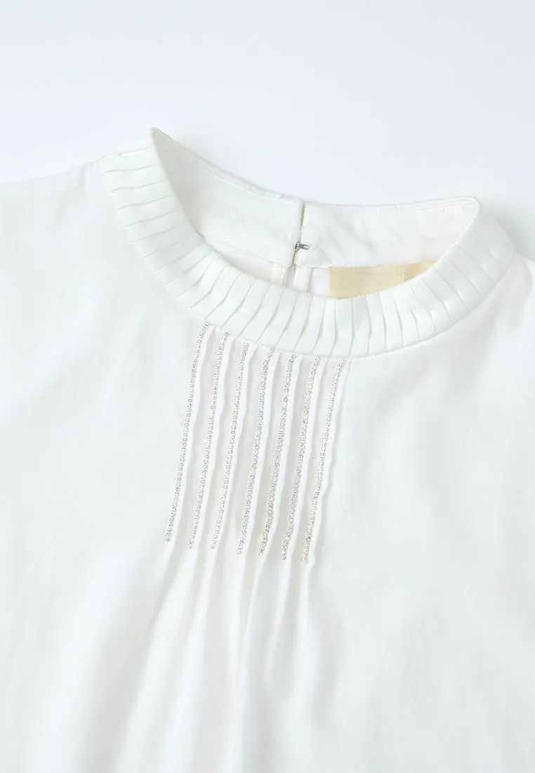 Pleated-detail Crystal-trim Sleeveless Top