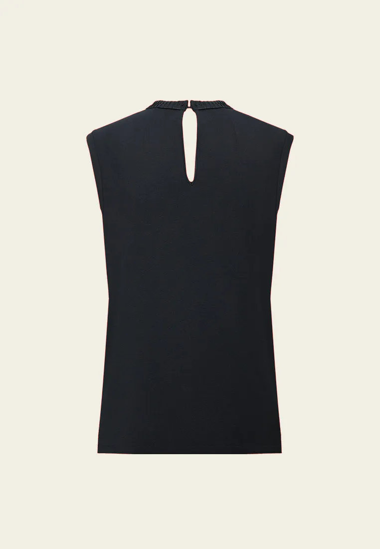 Pleated-detail Crystal-trim Sleeveless Top