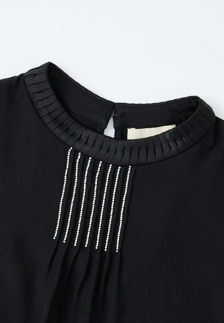 Pleated-detail Crystal-trim Sleeveless Top