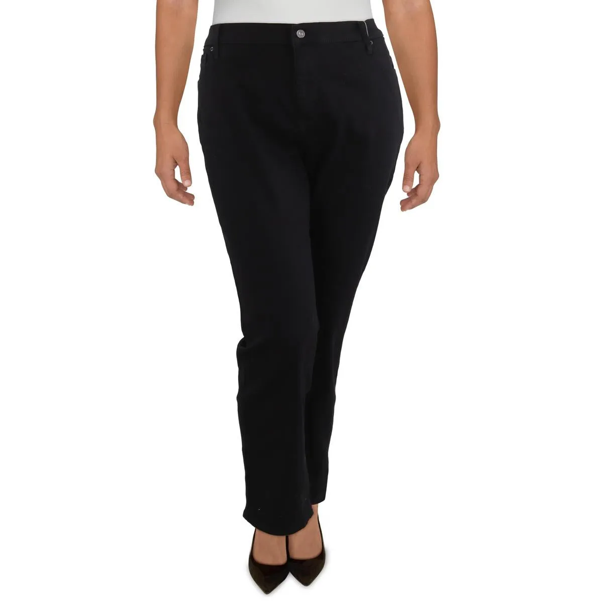 Plus Womens Solid Denim Straight Leg Jeans