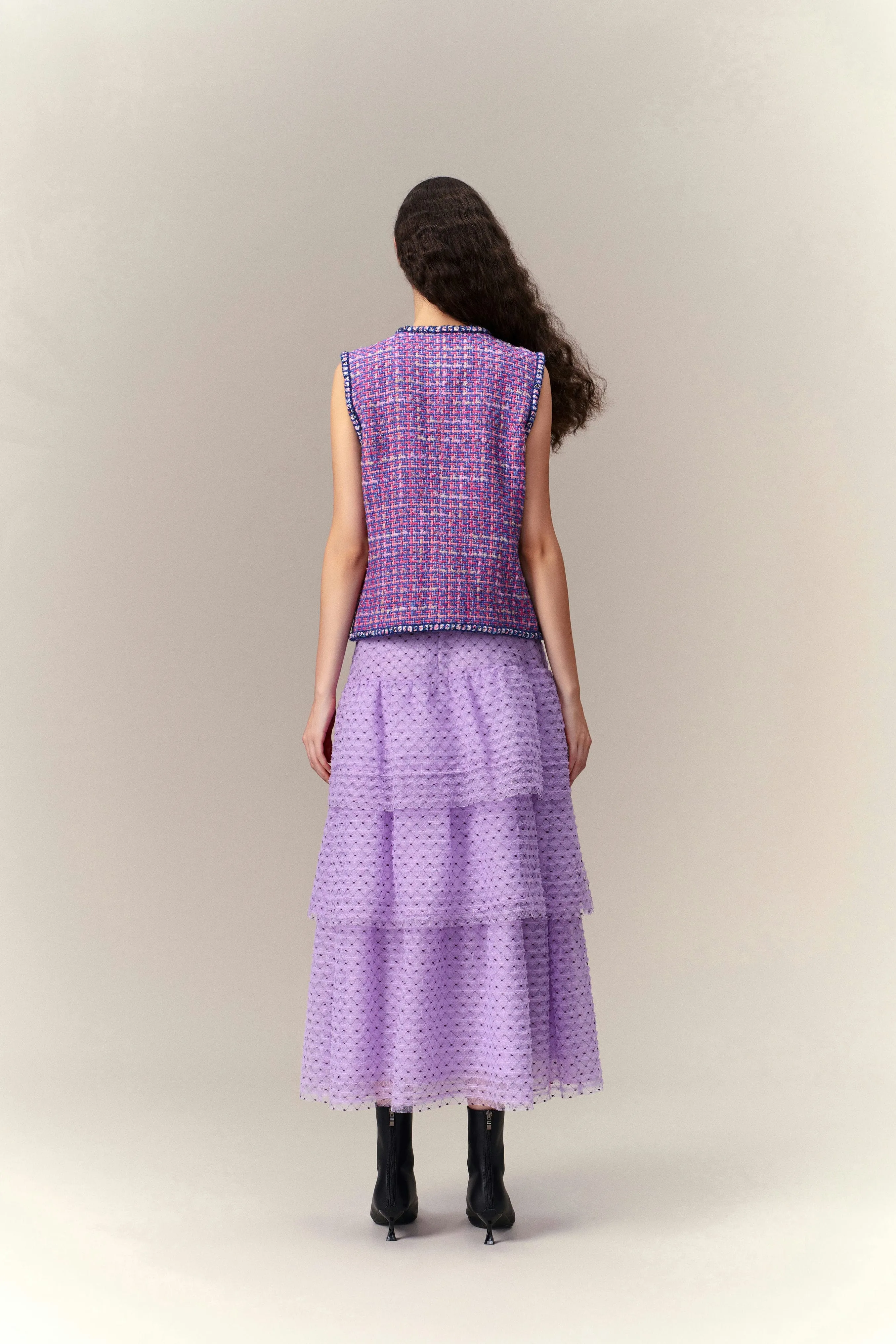 Primary Color Illusion Chunky Woven Tweed Vest