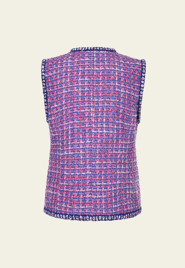 Primary Color Illusion Chunky Woven Tweed Vest