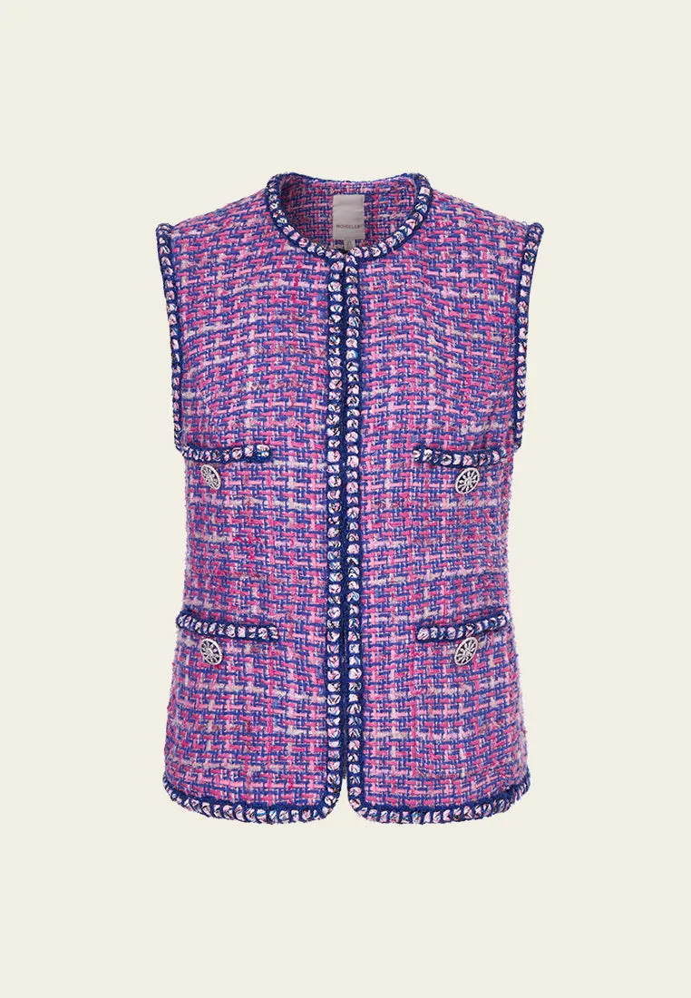 Primary Color Illusion Chunky Woven Tweed Vest