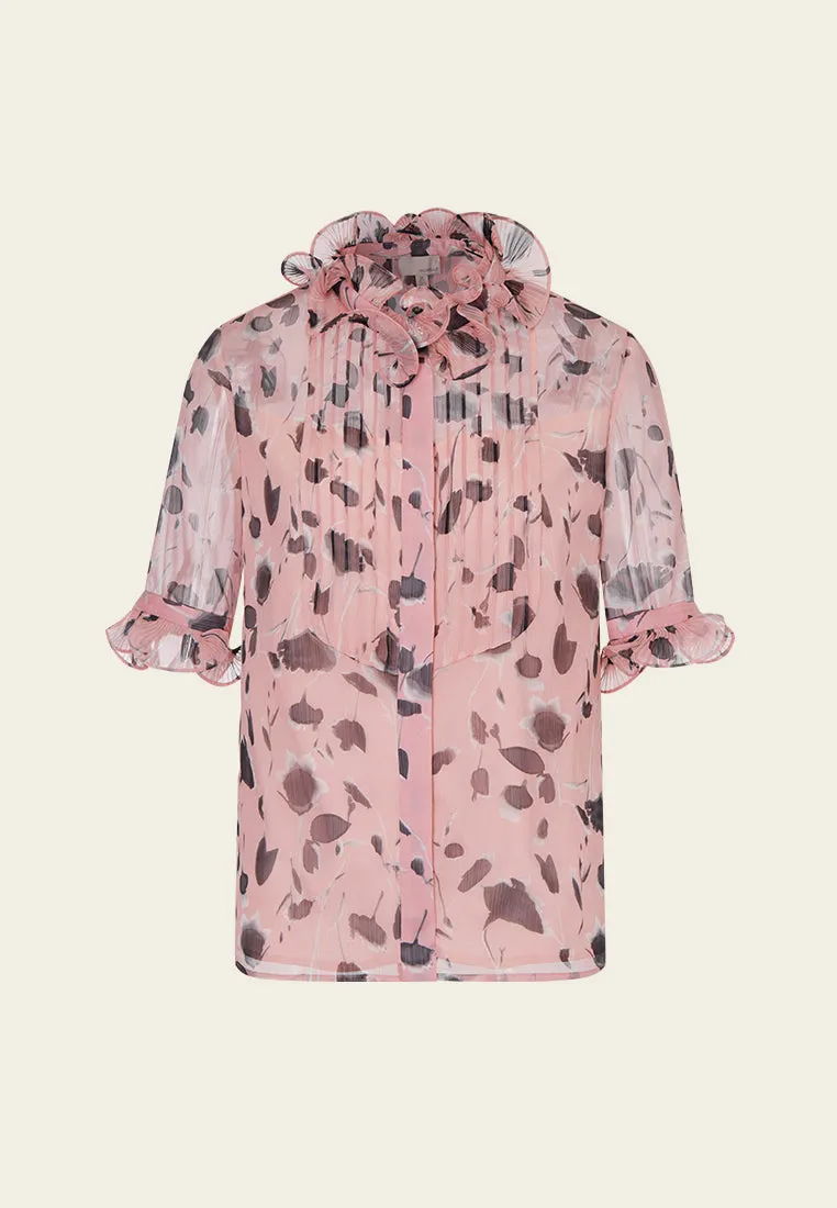 Printed Ruffled Chiffon Blouse