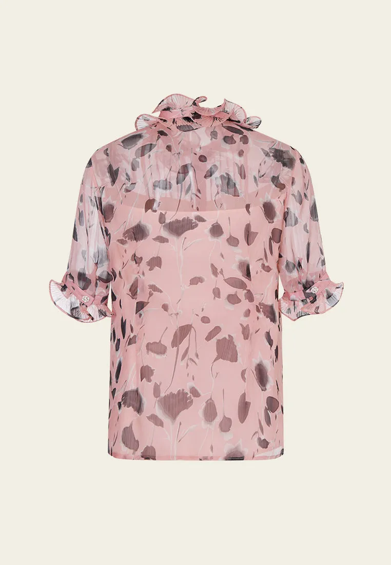 Printed Ruffled Chiffon Blouse