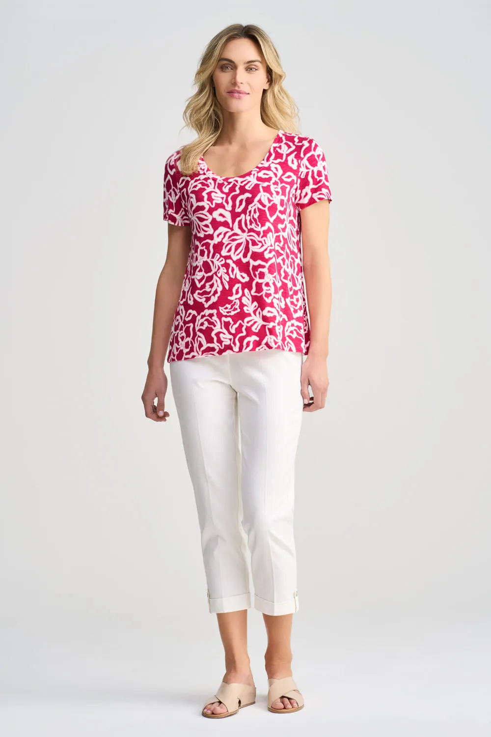 Printed Slub T-Shirt - Pink & White Floral