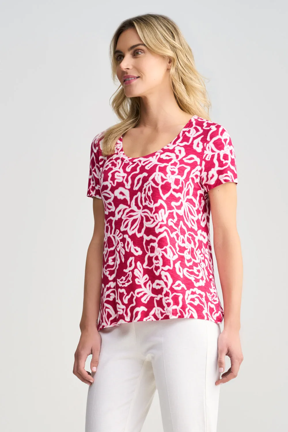 Printed Slub T-Shirt - Pink & White Floral