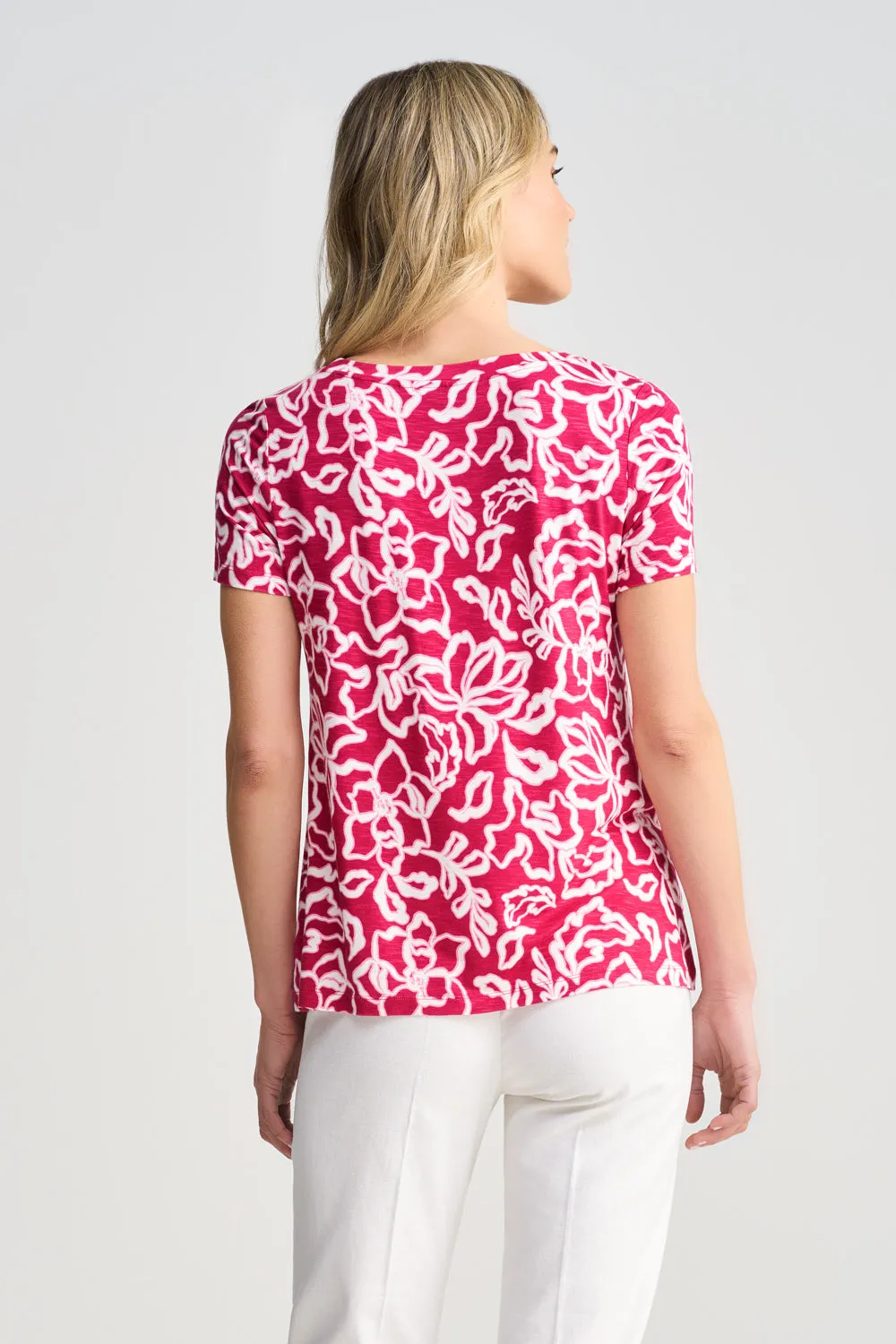Printed Slub T-Shirt - Pink & White Floral
