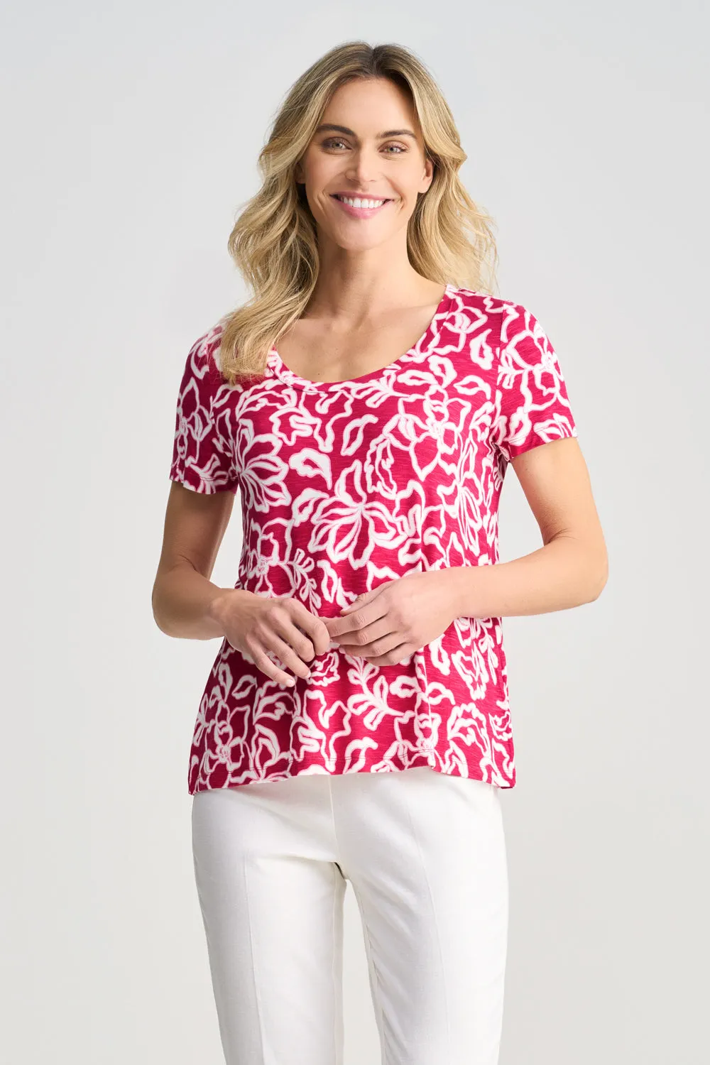Printed Slub T-Shirt - Pink & White Floral
