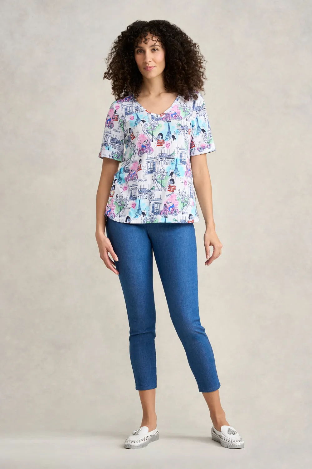 Printed V-Neck T-Shirt - Streets of Paris