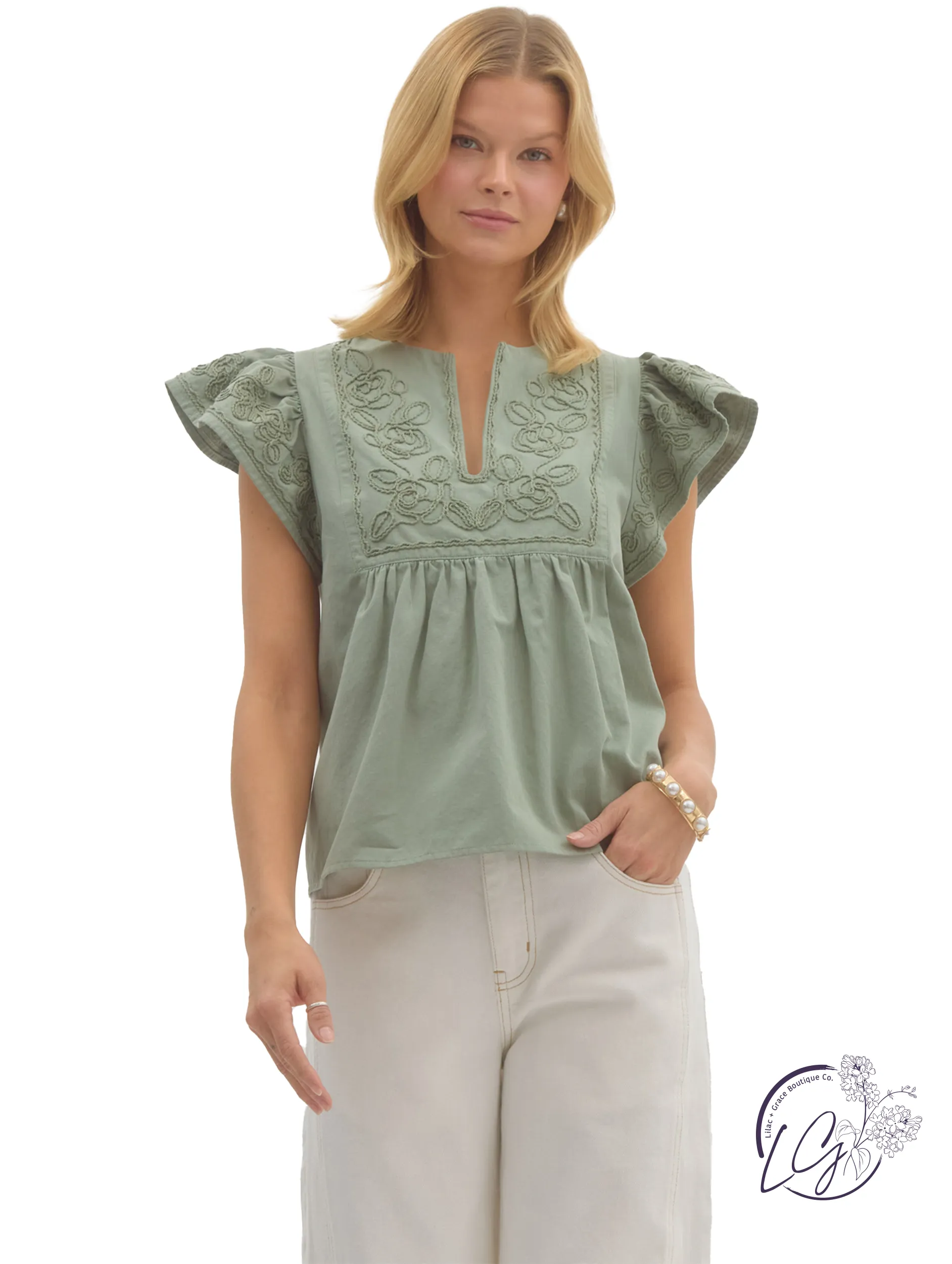Pulled by Light Flutter Sleeve Top