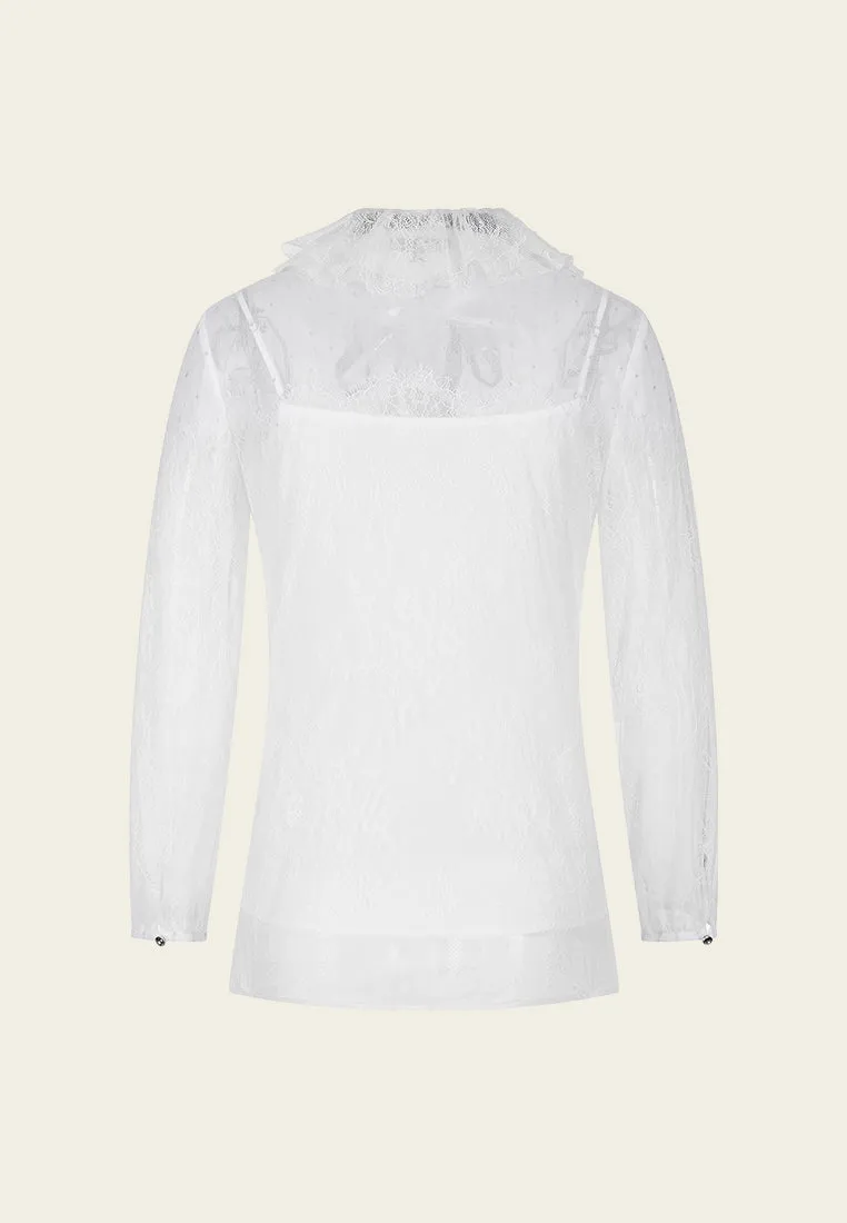 Pussy-bow Ruffle-collar Lace Blouse